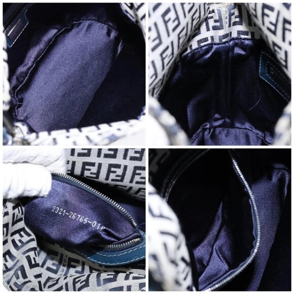 FENDI Zucchino Canvas Mamma Baguette Shoulder Bag Navy Gold Auth 139307 - Picture 15 of 16